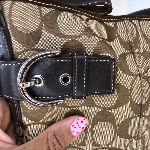 ✨NOT FOR SALE✨COACH Signature Soft Duffle Khaki Suede Leather Shoulder Bag -3577 - Picture 4 of 11